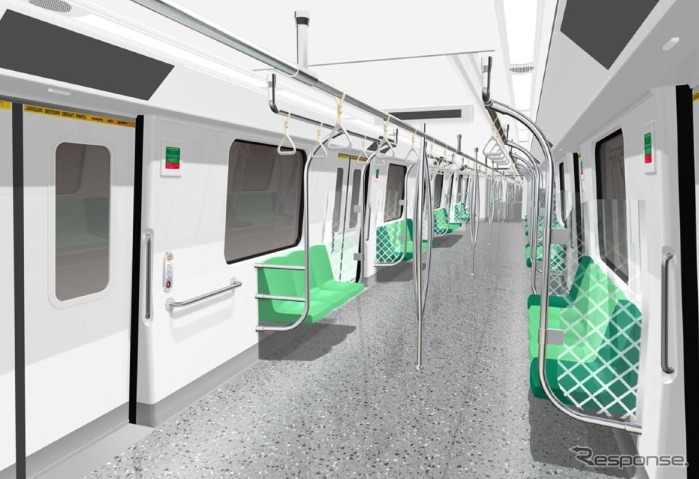 川崎重工はシンガポール地下鉄（MRT）新線用の電車364両を受注したと発表。画像はシンガポール陸運庁が発表した新型車両の車内イメージ