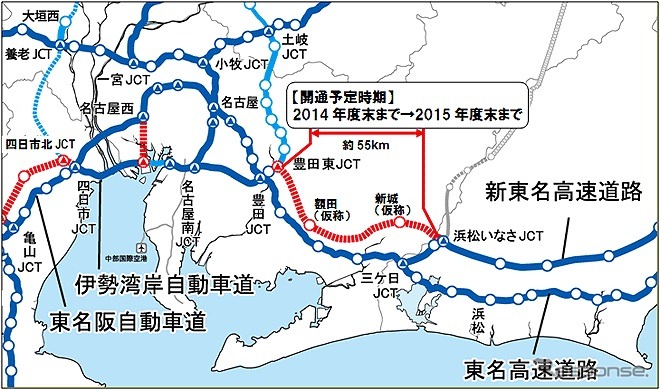 新東名高速道路、浜松いなさJCTから豊田東JCTの開通が延期