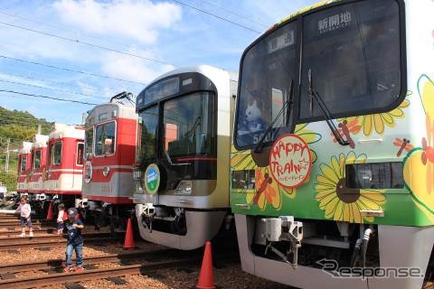 今年の「神鉄トレインフェスタ」は10月5日に開催される。写真は鈴蘭台車庫に並ぶ神鉄の車両。