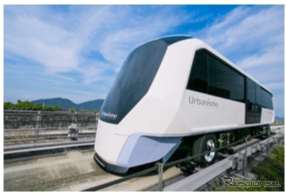 三菱重工が開発した「高速新交通システム」。最高速度は120km/hで、従来型の新交通システムの約2倍となる。
