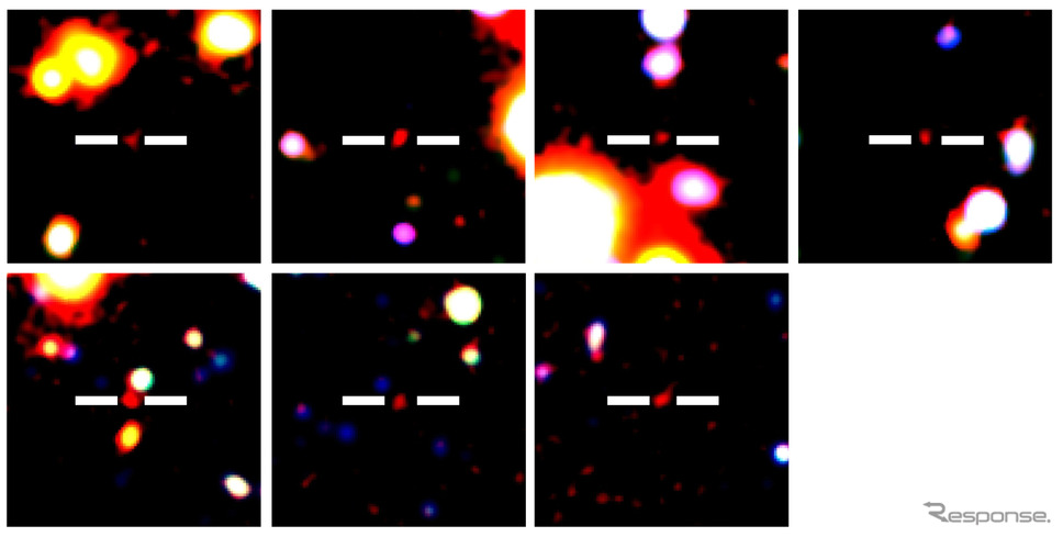今回の観測で見つかった131億光年先のライマンα輝線銀河（LAE銀河）のカラー画像（出典：東京大学／国立天文台）