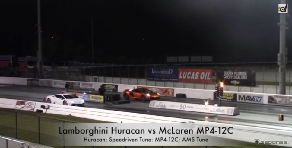 ランボルギーニ ウラカンとマクラーレン MP4‐12C の加速競争の様子を配信した『DragTimes』