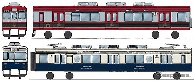新たに導入される6000系（上）と、「丸窓ラッピング」が施される1000系1004号編成「Mimaki号」（下）のイメージ。3月28日に出発式が行われる。