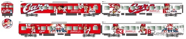 毎年恒例の「カープ応援ラッピングトレイン」は3月22日から運行を開始する予定。115系の車体に装飾を施す。