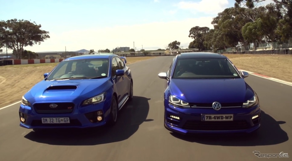 スバル WRX STI と VW ゴルフRの加速競争映像を公開した南アの『Cars.co.za』（動画キャプチャ）