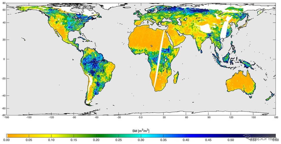 SMAP衛星、土壌水分の分布画像を公開