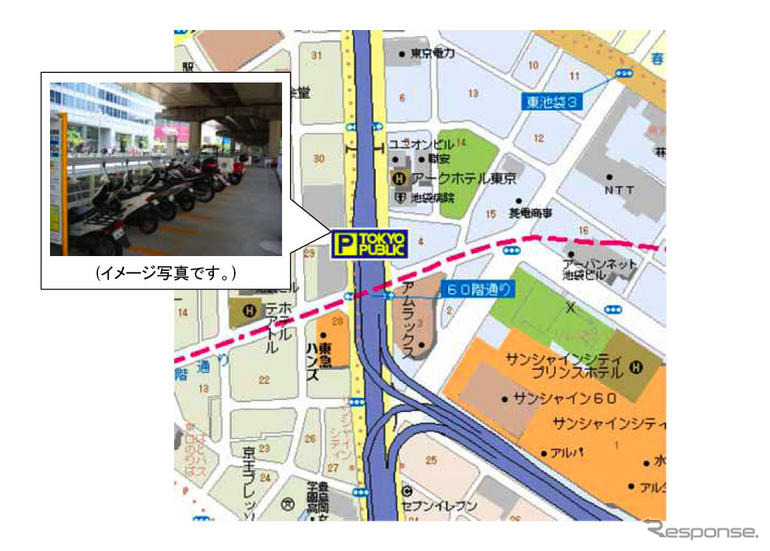 高速道路高架下を活用したオートバイ専用駐車場…東京東池袋