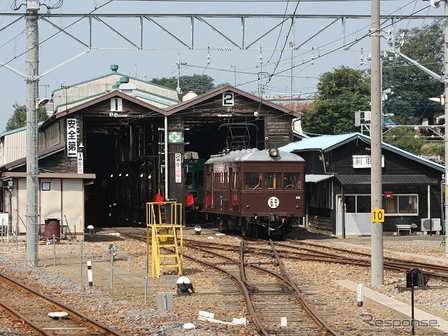 イベントは大胡電車庫と西桐生駅で行われる。写真は大胡電車庫。