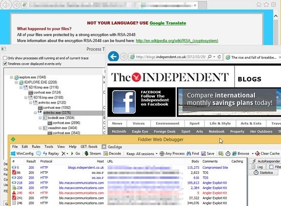 「The Independent」内で改ざんが確認されたブログページ