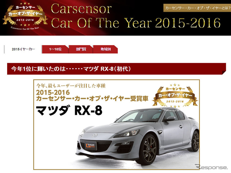 最も人気を集めた中古車は マツダ Rx 8 カーセンサー オブ ザ イヤー レスポンス Response Jp