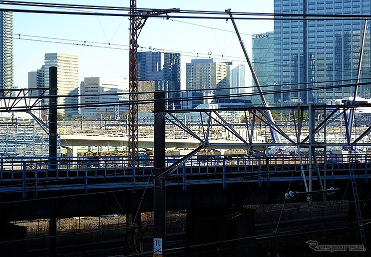 見えてきた！ 品川新駅の骨格、京浜東北線北行きのオーバークロス高架橋