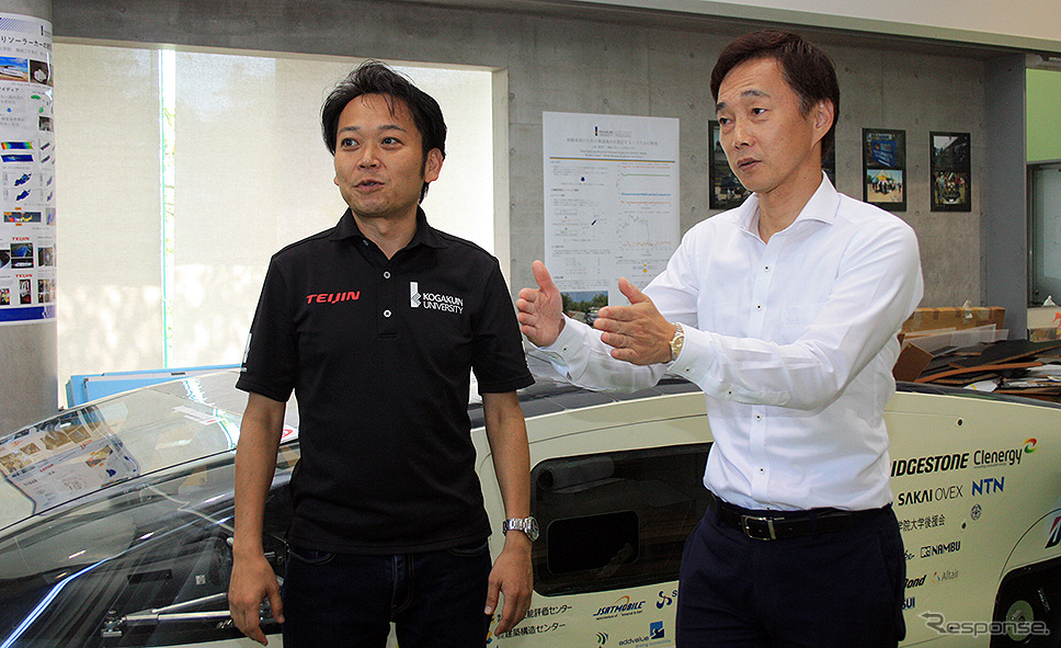 工学院大学 工学部 濱根洋人教授と、初代ボートレースアンバサダー植木通彦 BA(工学院大学 ソーラーカーチーム壮行会/2019年9月11日)