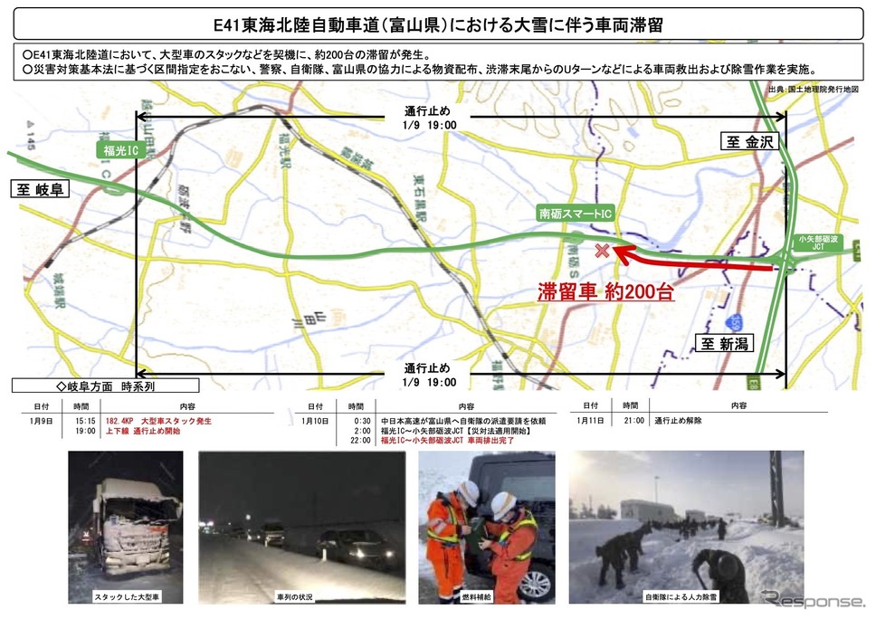 E41東海北陸自動車道(富山県)における大雪に伴う車両滞留
