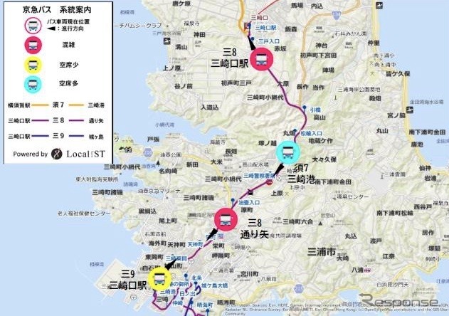 京急バス混雑状況:ウェブマップイメージ