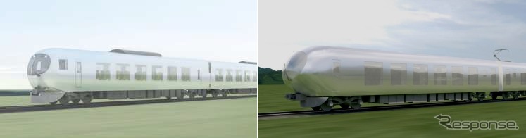 前回発表時(右、2016年3月)のイメージと今回発表(左)のイメージ。屋根上に冷房装置らしき箱が設置されるなどの変化が見られる。